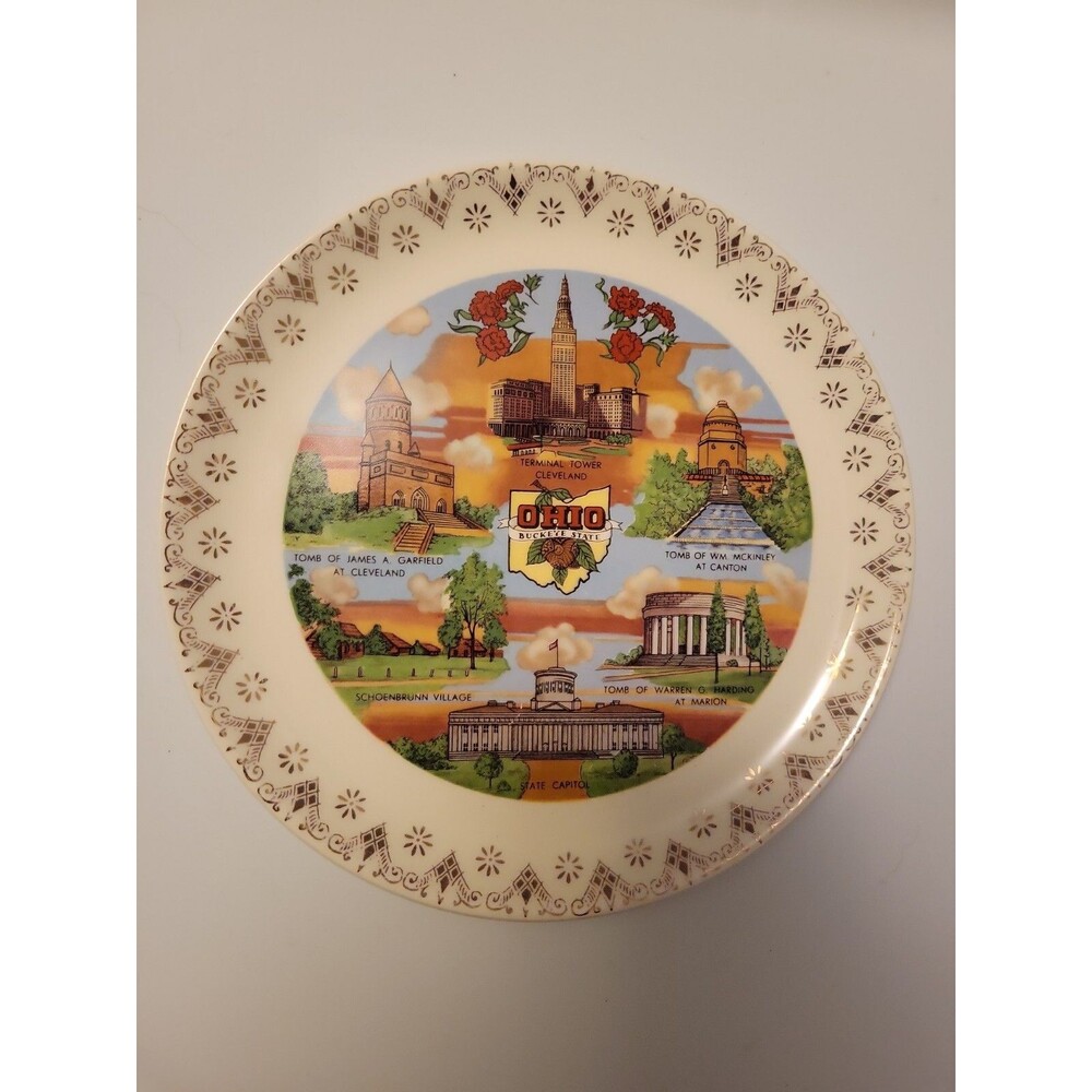 Vingtage 1960 JKC Co 7-1/2" Plate Souvenir of Ohio the Buckeye State